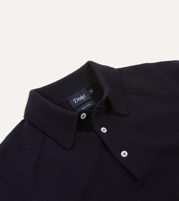 Drake's Navy Merino Wool Knitted Polo