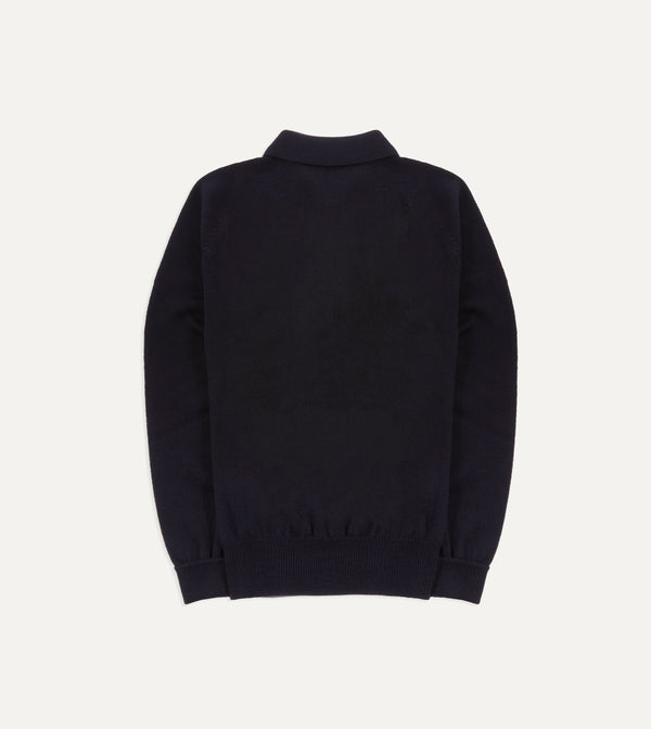 Drake's Navy Merino Wool Knitted Polo