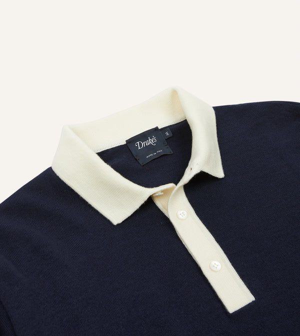 Drake's Navy Merino Wool Knitted Rugby Shirt