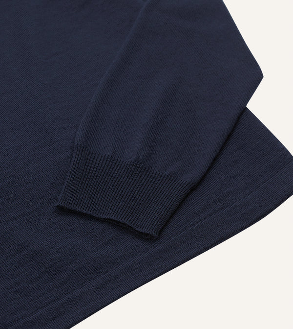 Drake's Navy Merino Wool Knitted Rugby Shirt
