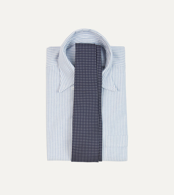 Drake's Navy Micro Polka Dot Silk Self-Tipped Tie