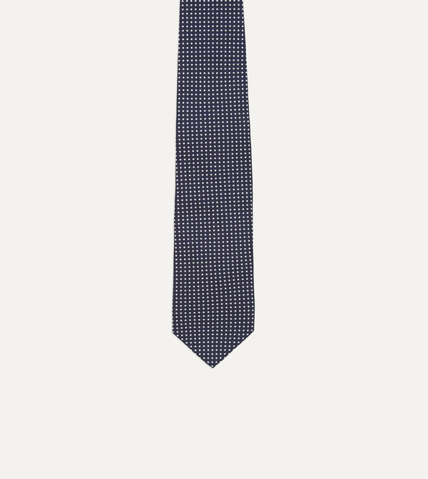Drake's Navy Micro Polka Dot Silk Self-Tipped Tie