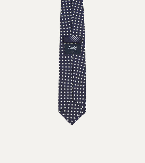 Drake's Navy Micro Polka Dot Silk Self-Tipped Tie