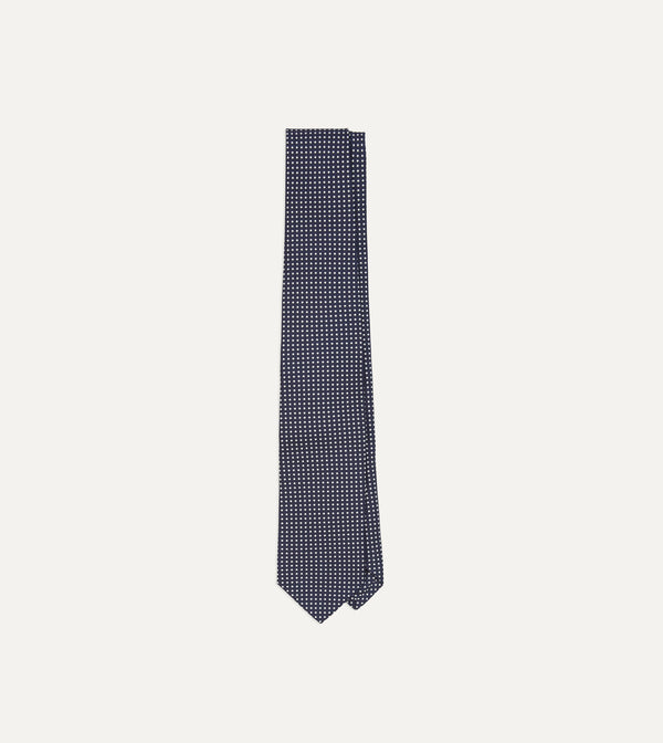 drake's Navy Micro Polka Dot Silk Self-Tipped Tie