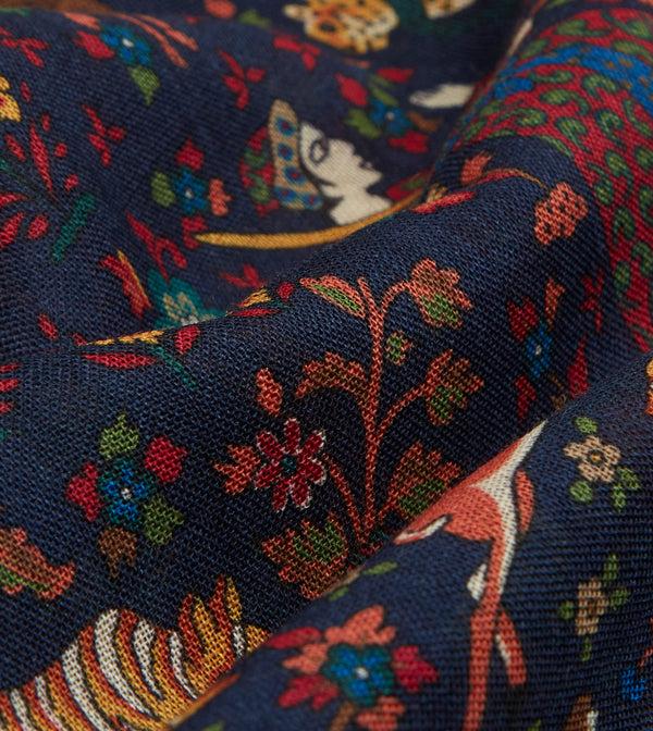 Drake's Navy Mughal Hunter Print Wool-Silk Scarf