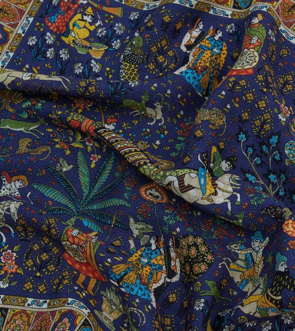 Drake's Navy Mughal Print Wool-Silk Pocket Square