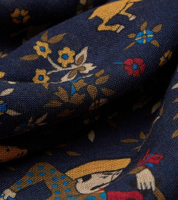 Drake's Navy Mughal Print Wool-Silk Square Scarf