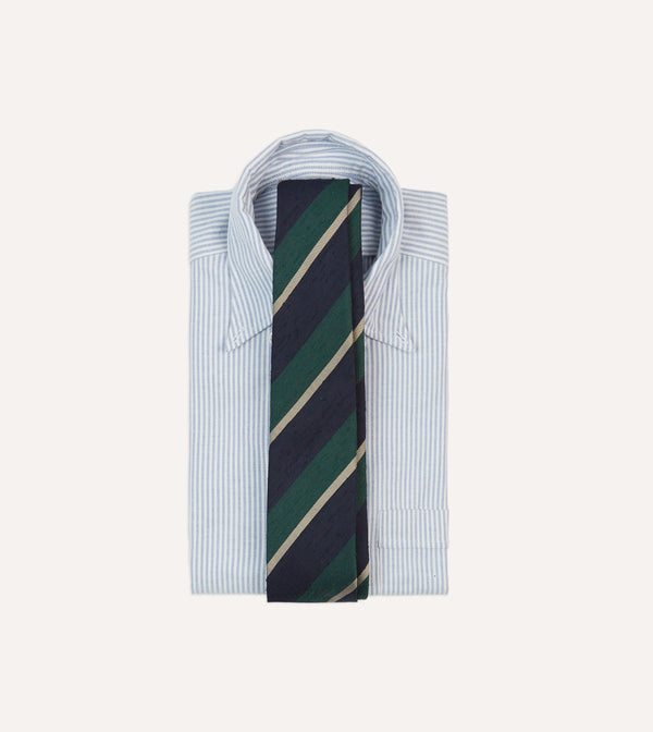 Drake's Navy Multi Stripe Shantung Silk Tie