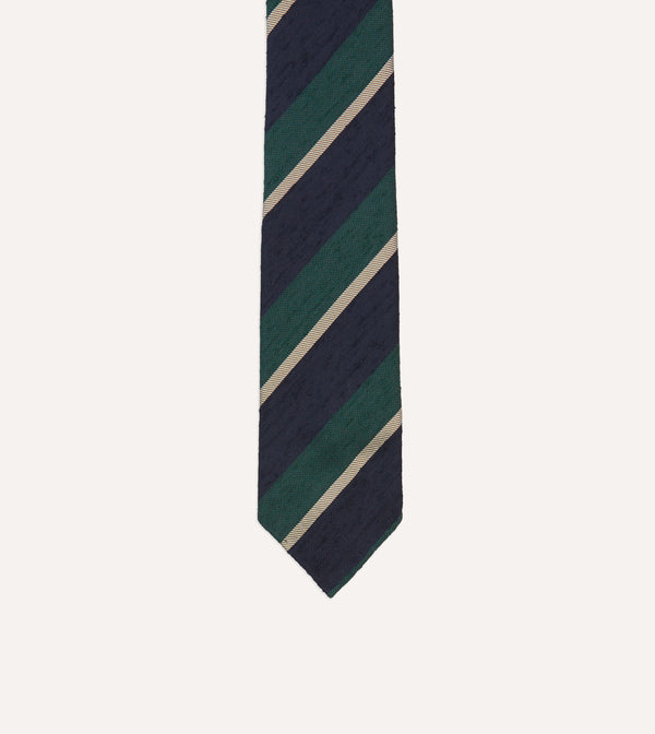 Drake's Navy Multi Stripe Shantung Silk Tie
