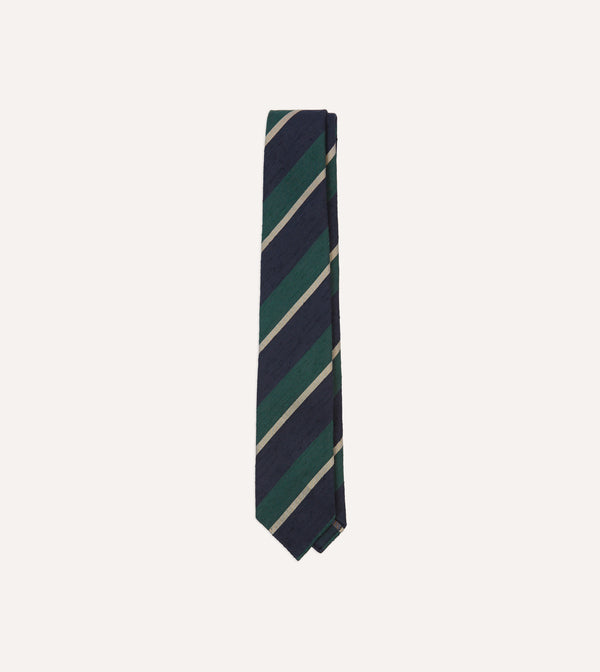 drake's Navy Multi Stripe Shantung Silk Tie