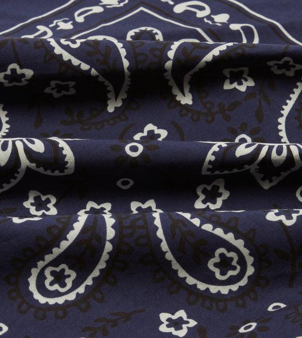 Drake's Navy Paisley Print Cotton Bandana