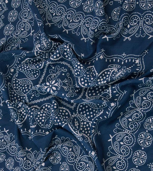 Drake's Navy Paisley Print Cotton-Silk Bandana