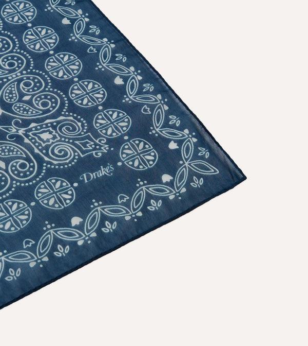Drake's Navy Paisley Print Cotton-Silk Bandana