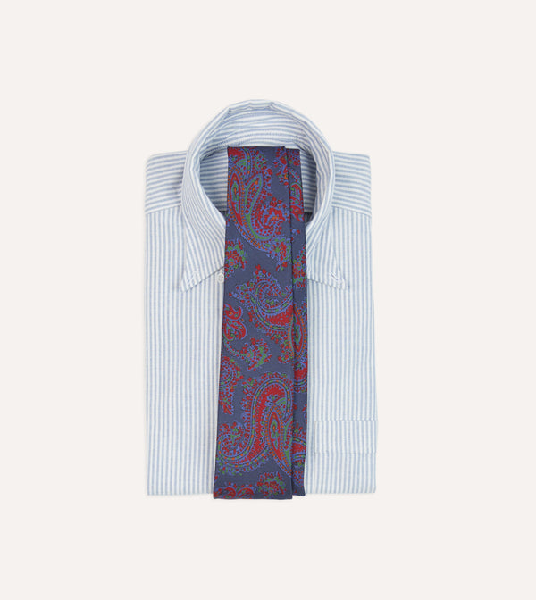 Drake's Navy Paisley Print Silk Self Tipped Tie