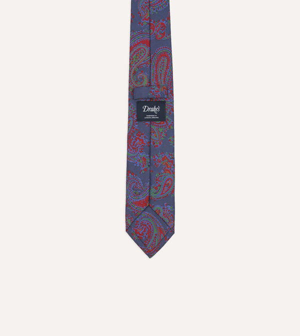 Drake's Navy Paisley Print Silk Self Tipped Tie