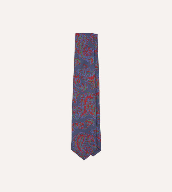 drake's Navy Paisley Print Silk Self Tipped Tie