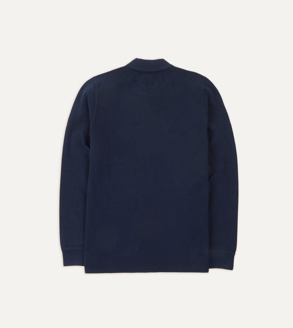 Drake's Navy Pique Cotton Long-Sleeve Polo Shirt