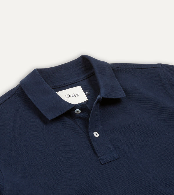 Drake's Navy Piqué Cotton Polo Shirt