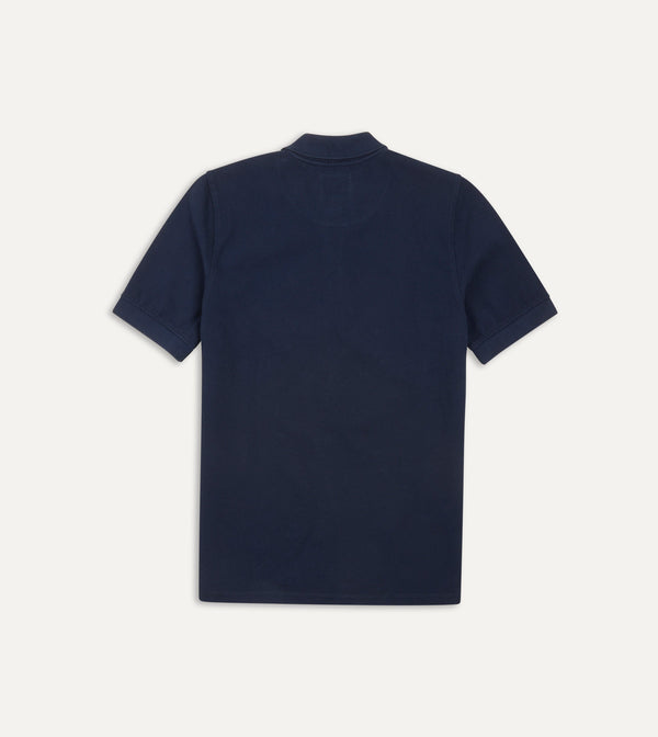 Drake's Navy Piqué Cotton Polo Shirt