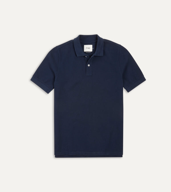 drake's Navy Piqué Cotton Polo Shirt