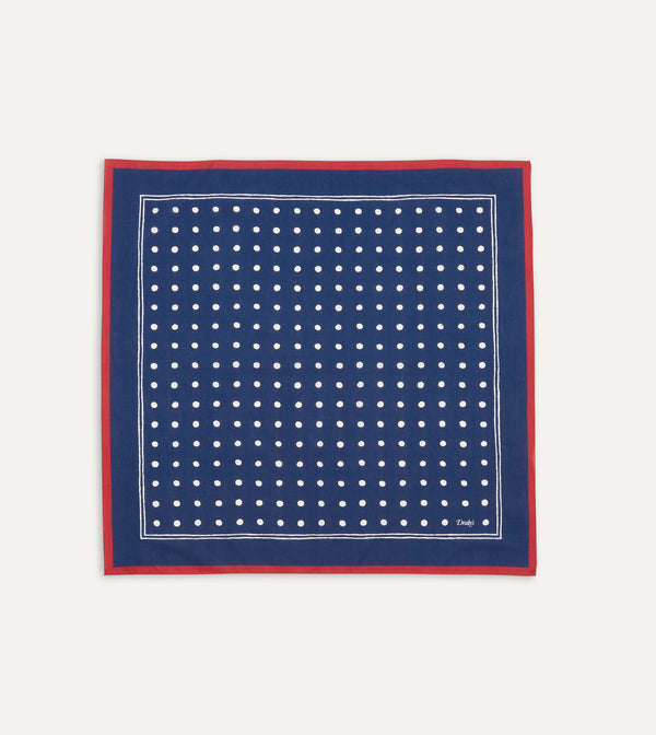 drake's Navy Polka Dot Print Bandana