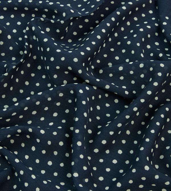 Drake's Navy Polka Dot Wool Scarf