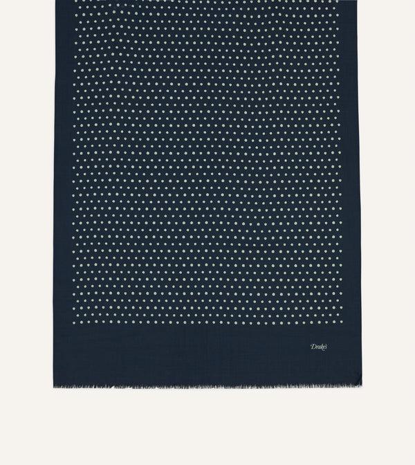 Drake's Navy Polka Dot Wool Scarf