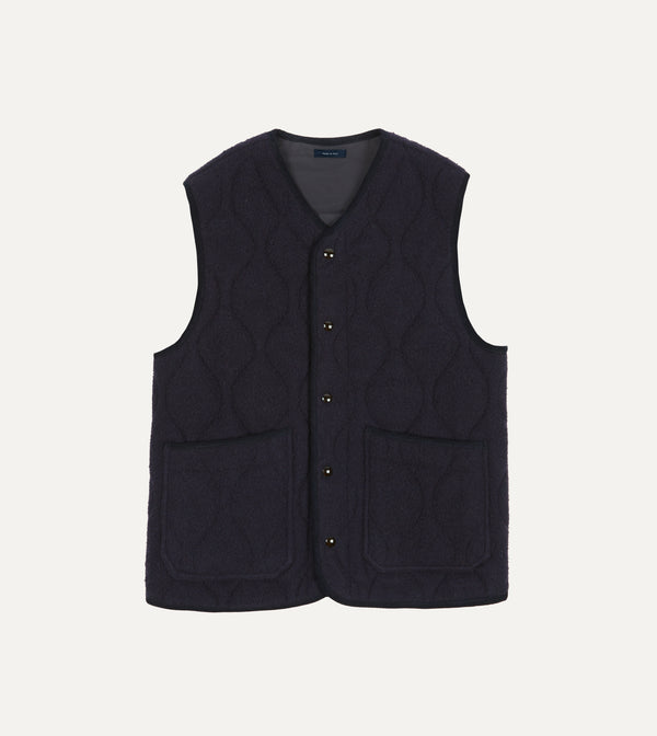 drake's Navy Quilted Casentino Snap Vest
