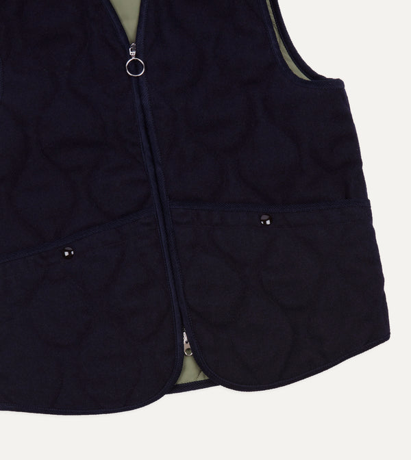 Drake's Navy Quilted Melton Wool Zip Vest
