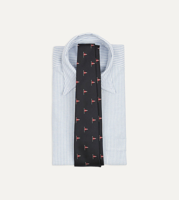 Drake's Navy Red Pennant Motif Silk Tipped Tie