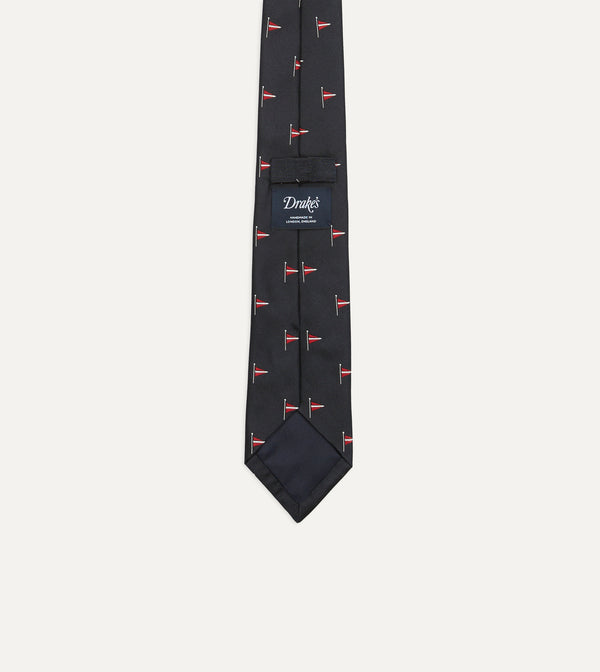 Drake's Navy Red Pennant Motif Silk Tipped Tie