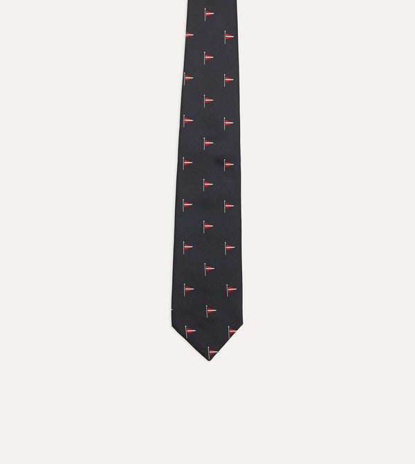 Drake's Navy Red Pennant Motif Silk Tipped Tie