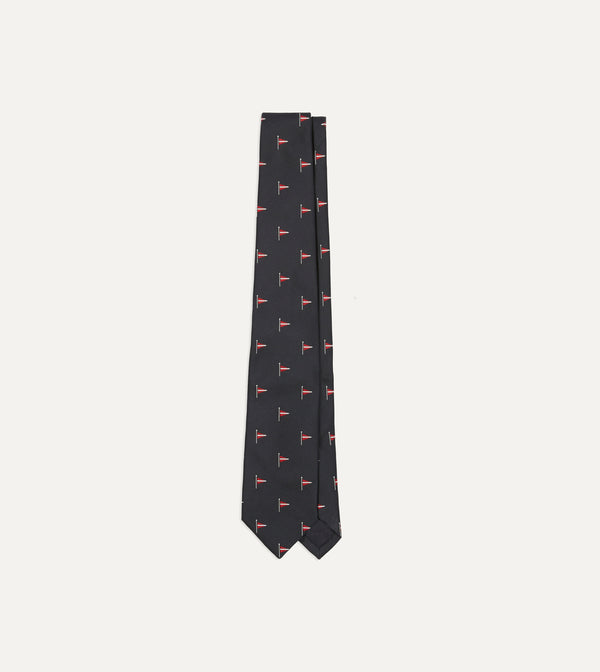 drake's Navy Red Pennant Motif Silk Tipped Tie
