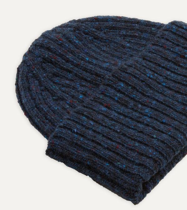 Drake's Navy Ribbed Merino Donegal Knit Cap
