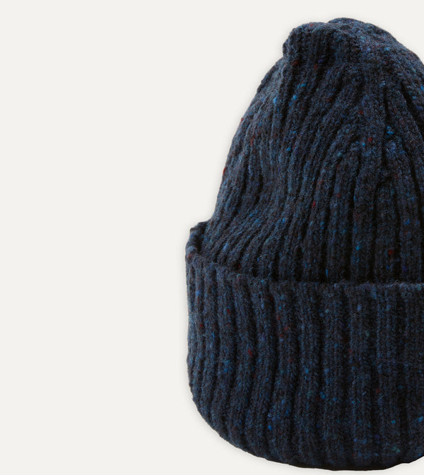 Drake's Navy Ribbed Merino Donegal Knit Cap