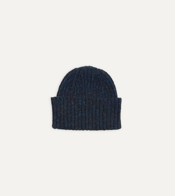 drake's Navy Ribbed Merino Donegal Knit Cap