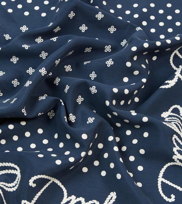 Drake's Navy Rope Border Print Silk Bandana