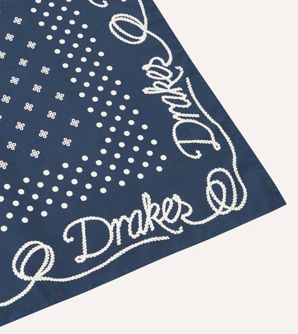 Drake's Navy Rope Border Print Silk Bandana