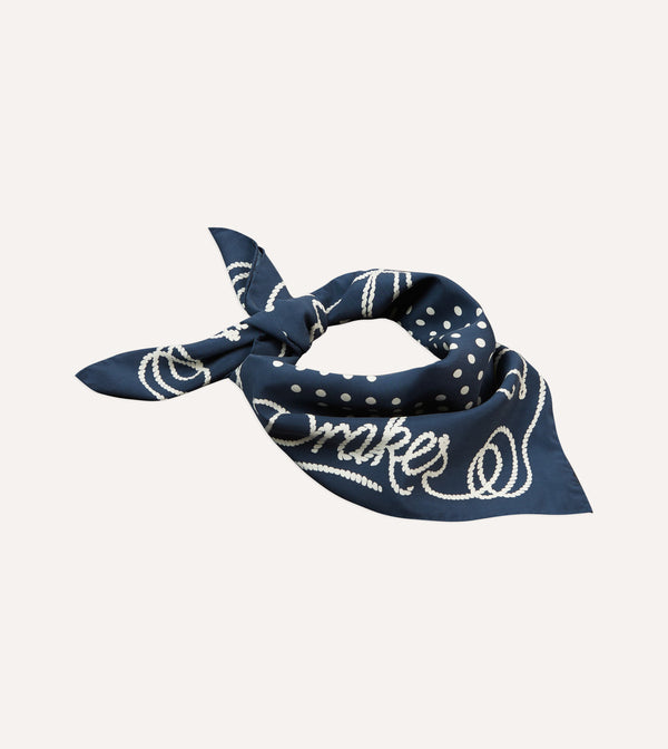 Drake's Navy Rope Border Print Silk Bandana