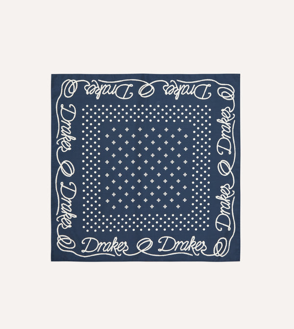 drake's Navy Rope Border Print Silk Bandana