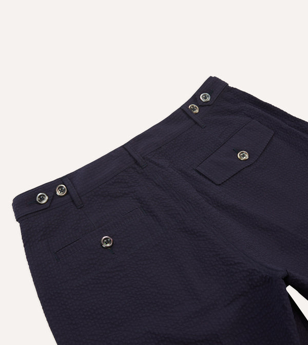 Drake's Navy Seersucker Games Trousers