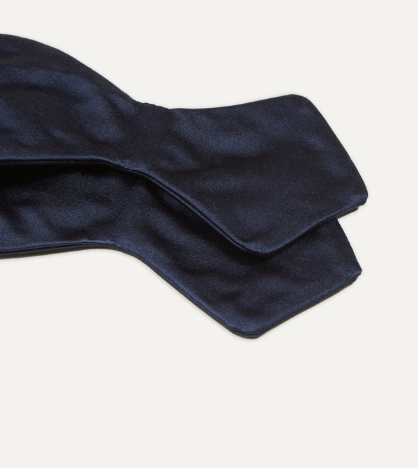 Drake's Navy Self-Tie Satin Batwing Bow Tie
