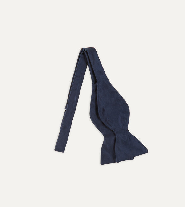 drake's Navy Self-Tie Satin Butterfly Bow Tie