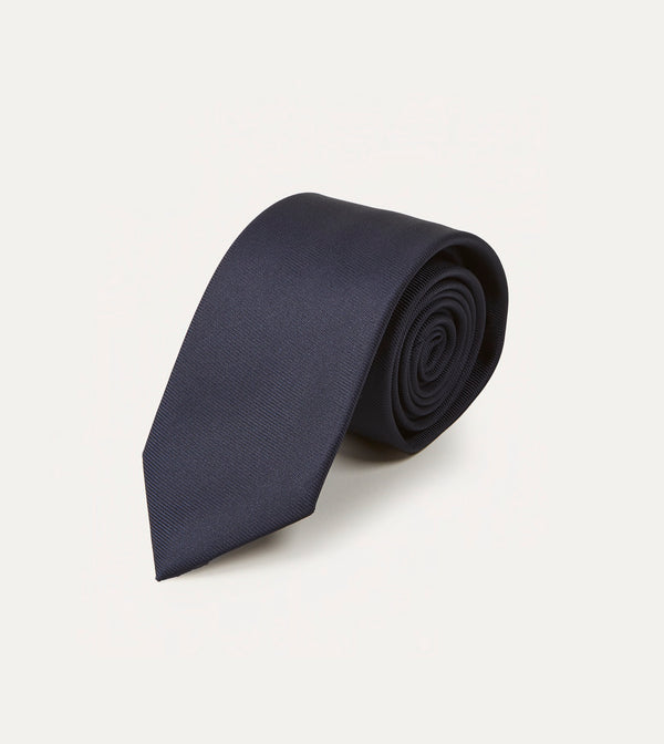 Drake's Navy Silk Twill Tipped Tie