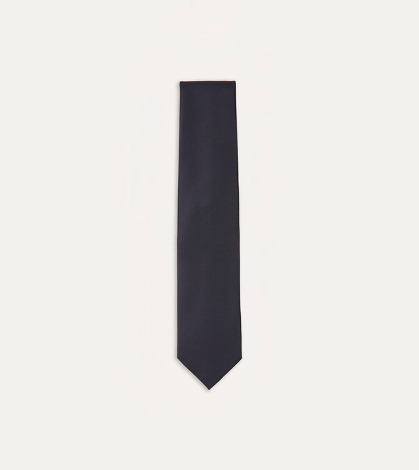 drake's Navy Silk Twill Tipped Tie
