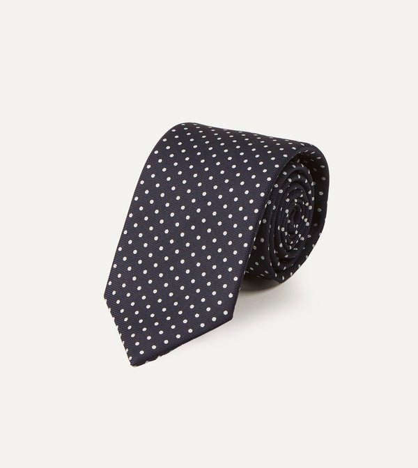 Drake's Navy Small Dot Silk Tipped Tie