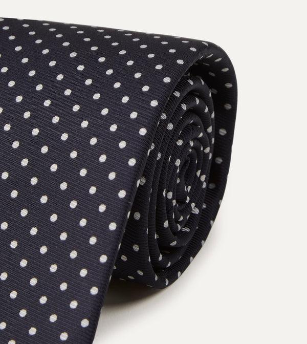 Drake's Navy Small Dot Silk Tipped Tie