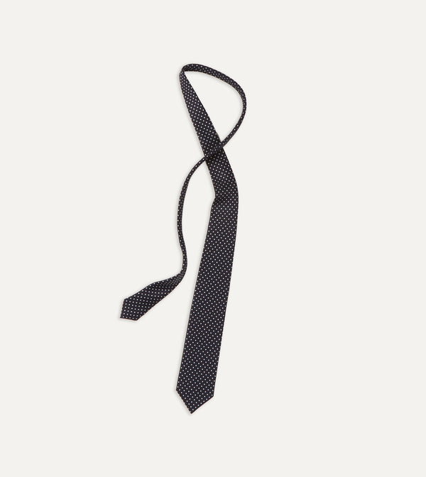 Drake's Navy Small Dot Silk Tipped Tie