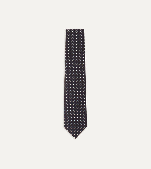drake's Navy Small Dot Silk Tipped Tie