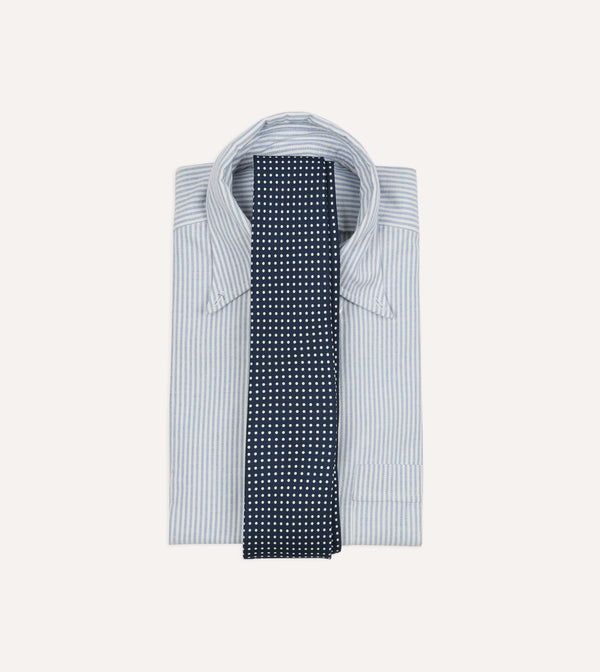 Drake's Navy Small Spot Silk Self-Tipped Tie